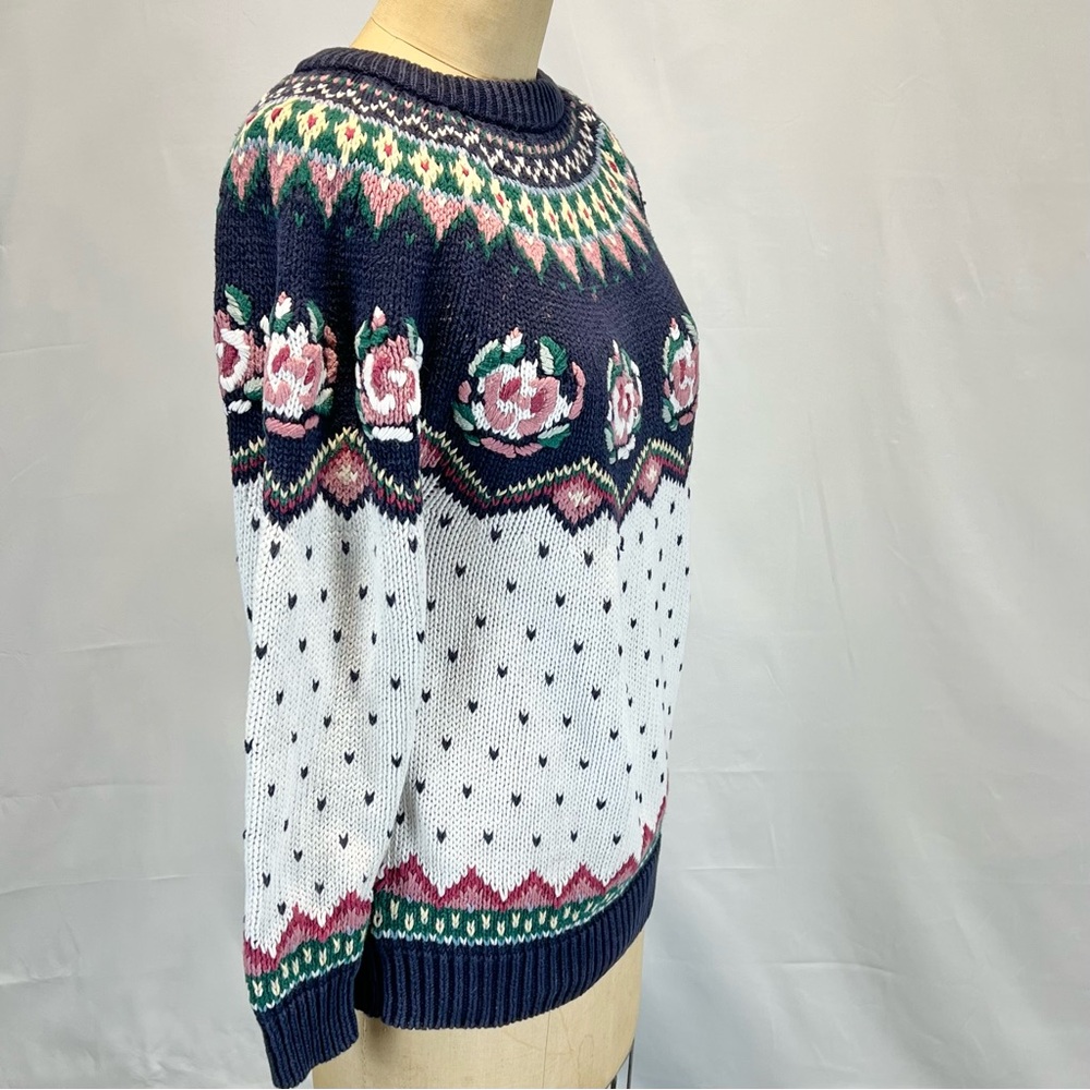 VINTAGE 80s rose floral embroidered‎ fair isle knit sweater cottagecore feminine - Picture 8 of 16